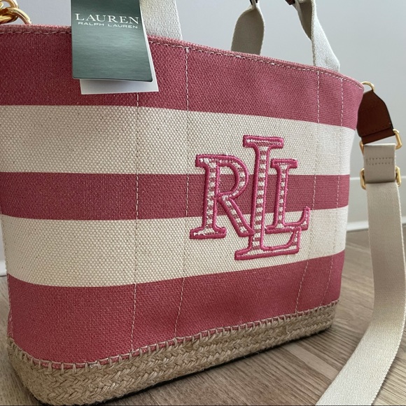 Lauren Ralph Lauren Small Striped Canvas Bag Pink - Picture 3 of 11